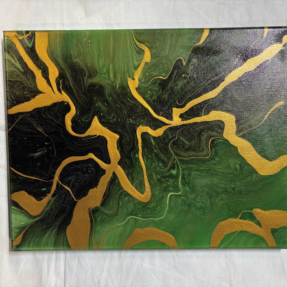 Abstract Green and Gold Canvas Art